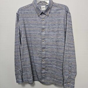 ROWN Men's Lg Long Sleeve Button Down Collar Cotton Blend Shirt Blue Heathered